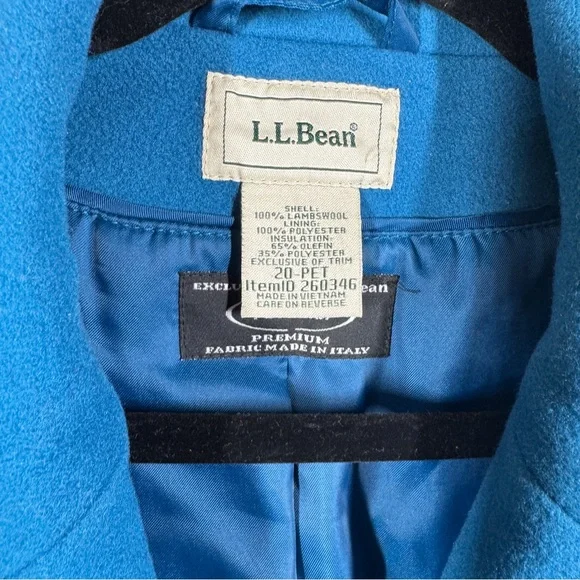 Vintage L.L.Bean Blue 100% Lambswool Coat Classic Winter Overcoat Jacket Size 20 - Picture 5 of 16